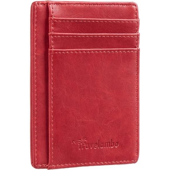 Mens Front Pocket Minimalist Leather Slim Wallet RFID Blocking Medium Size Red - Picture 4 of 4